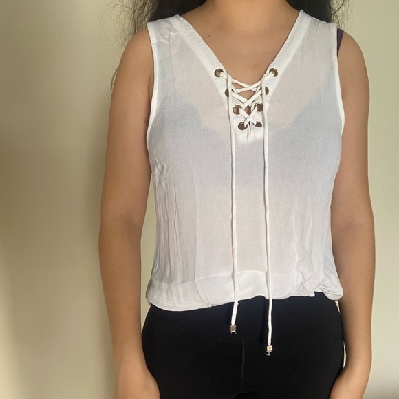 White Lace-up Top - Picture 2 of 6